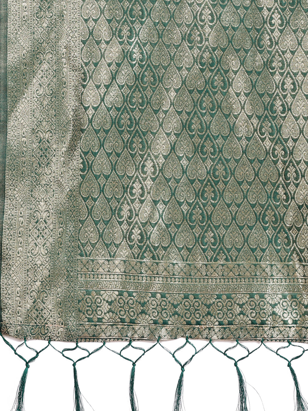 Shree Shyam Fashion Graceful Green Lichi Silk Saree with Contrast Blue Woven Border & Floral Zari Design - Wedding & Festive Wear
