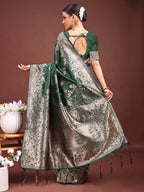 Shree Shyam Fashion Emerald Green Banarasi Silk Saree with Zari Floral Work - Elegance Woven in Every Thread - Distacart