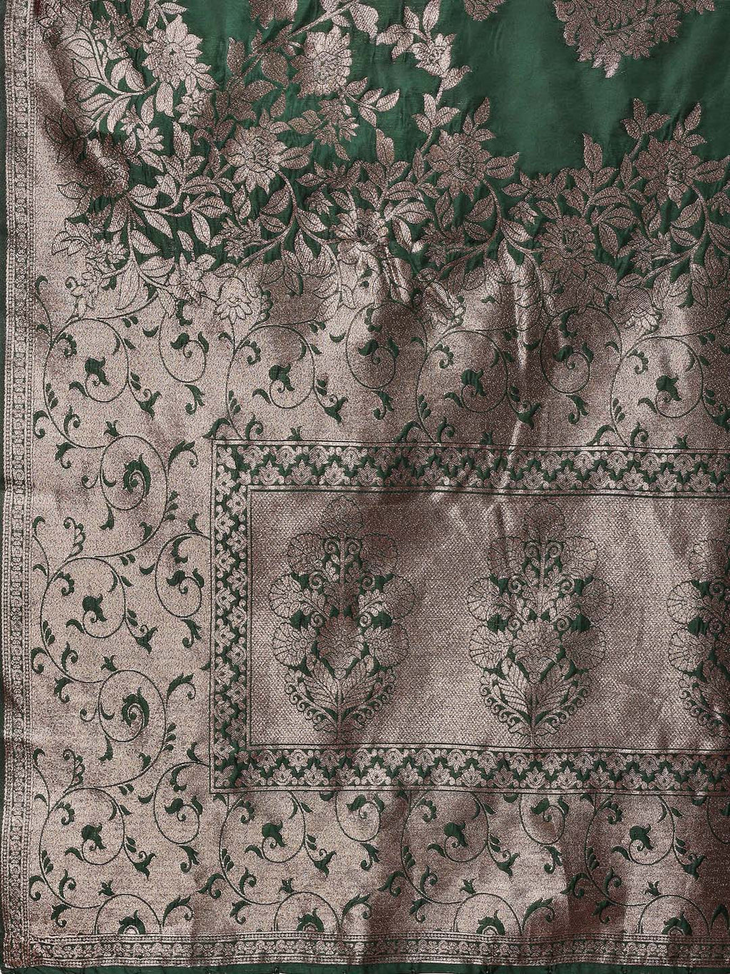 Shree Shyam Fashion Emerald Green Banarasi Silk Saree with Zari Floral Work - Elegance Woven in Every Thread - Distacart