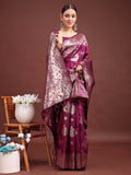 Shree Shyam Fashion Emerald Purple Banarasi Silk Saree with Zari Floral Work - Elegance Woven in Every Thread - Distacart