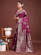 Shree Shyam Fashion Emerald Purple Banarasi Silk Saree with Zari Floral Work - Elegance Woven in Every Thread - Distacart