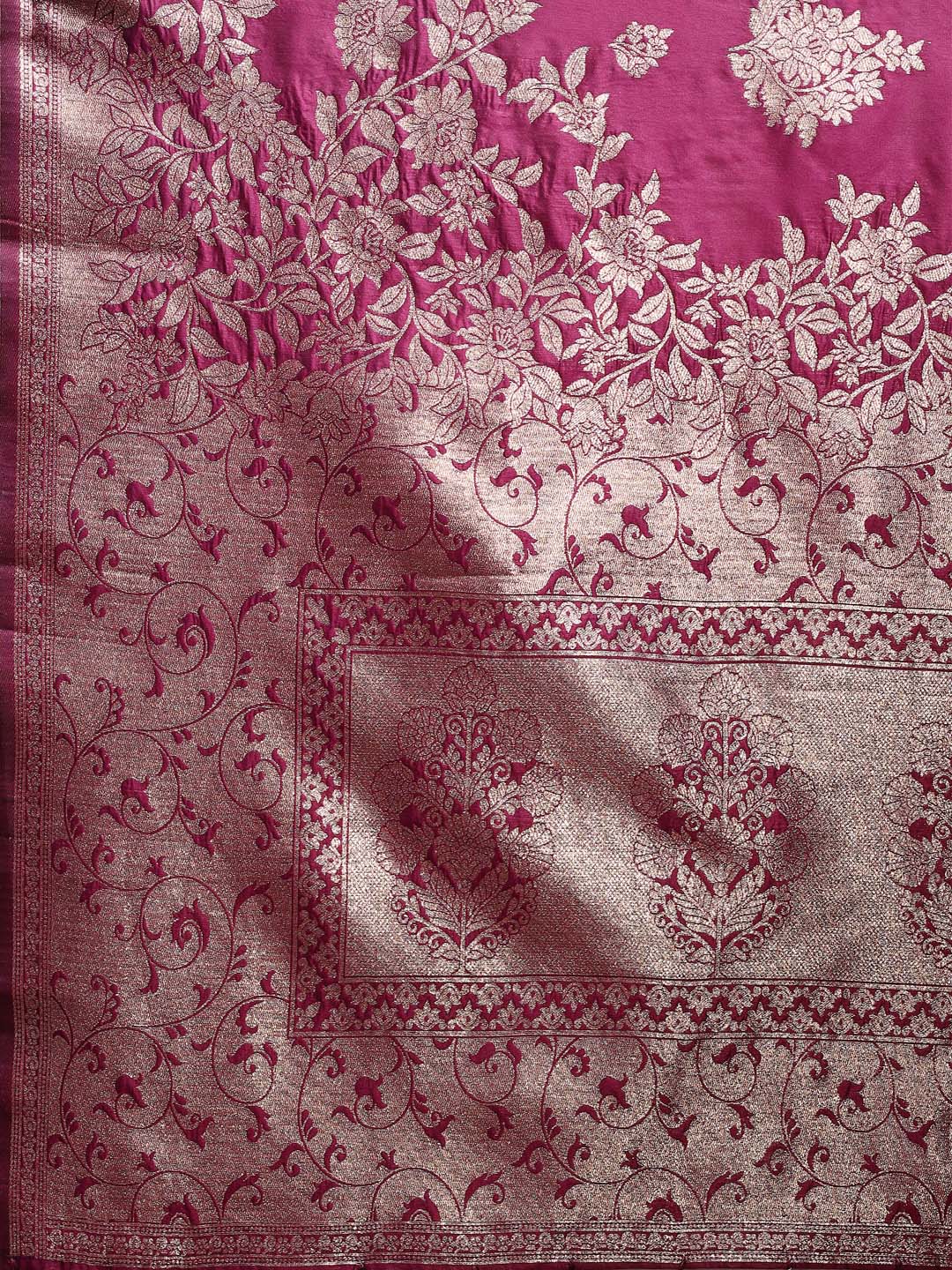 Shree Shyam Fashion Emerald Purple Banarasi Silk Saree with Zari Floral Work - Elegance Woven in Every Thread - Distacart