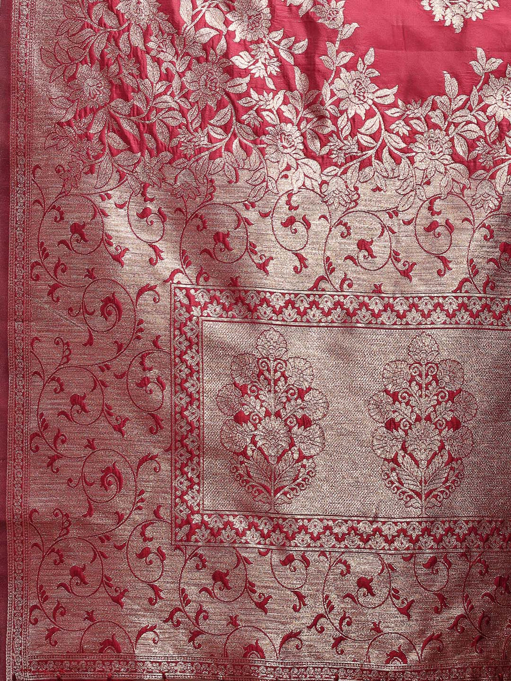 Shree Shyam Fashion Emerald Maroon Banarasi Silk Saree with Zari Floral Work - Elegance Woven in Every Thread - Distacart