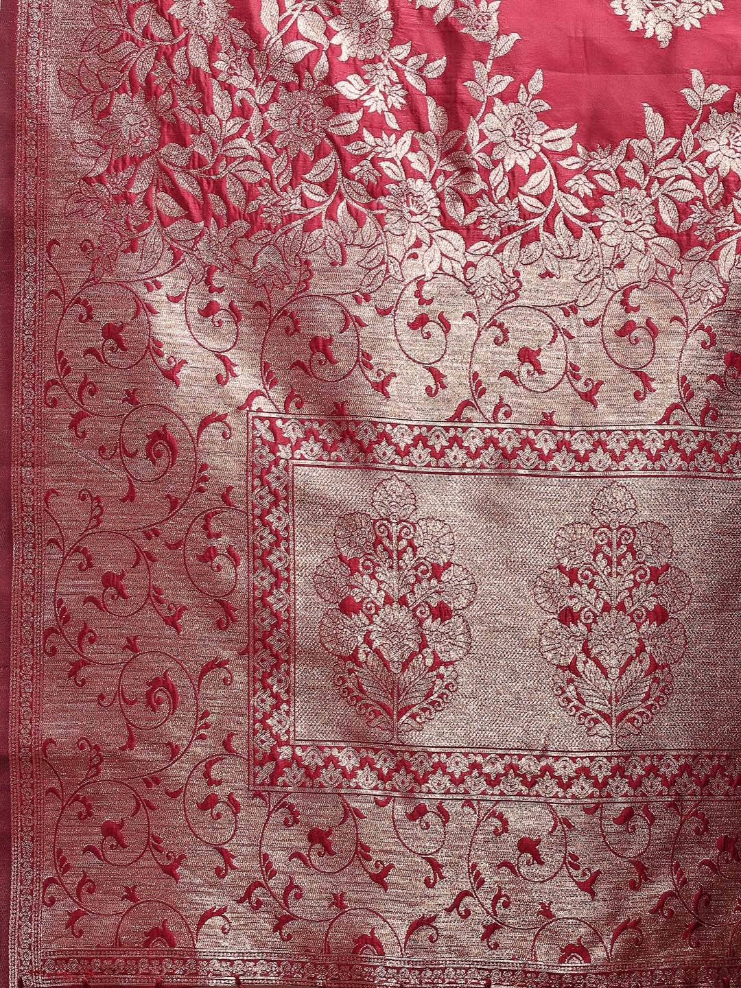 Shree Shyam Fashion Emerald Maroon Banarasi Silk Saree with Zari Floral Work - Elegance Woven in Every Thread - Distacart