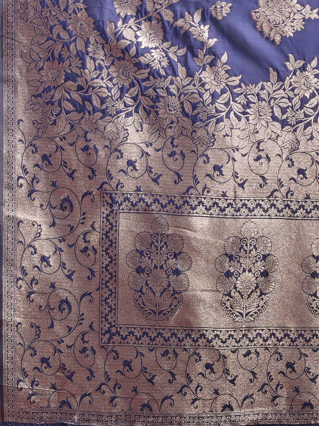 Shree Shyam Fashion Emerald Navy Blue Banarasi Silk Saree with Zari Floral Work - Elegance Woven in Every Thread - Distacart