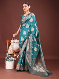Shree Shyam Fashion Emerald Sea Green Banarasi Silk Saree with Zari Floral Work - Elegance Woven in Every Thread - Distacart