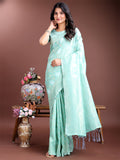 Shree Shyam Fashion Sea Green Cotton Woven Zari Work Traditional Tassel Saree