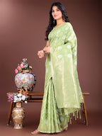 Shree Shyam Fashion Light Green Cotton Woven Zari Work Traditional Tassel Saree