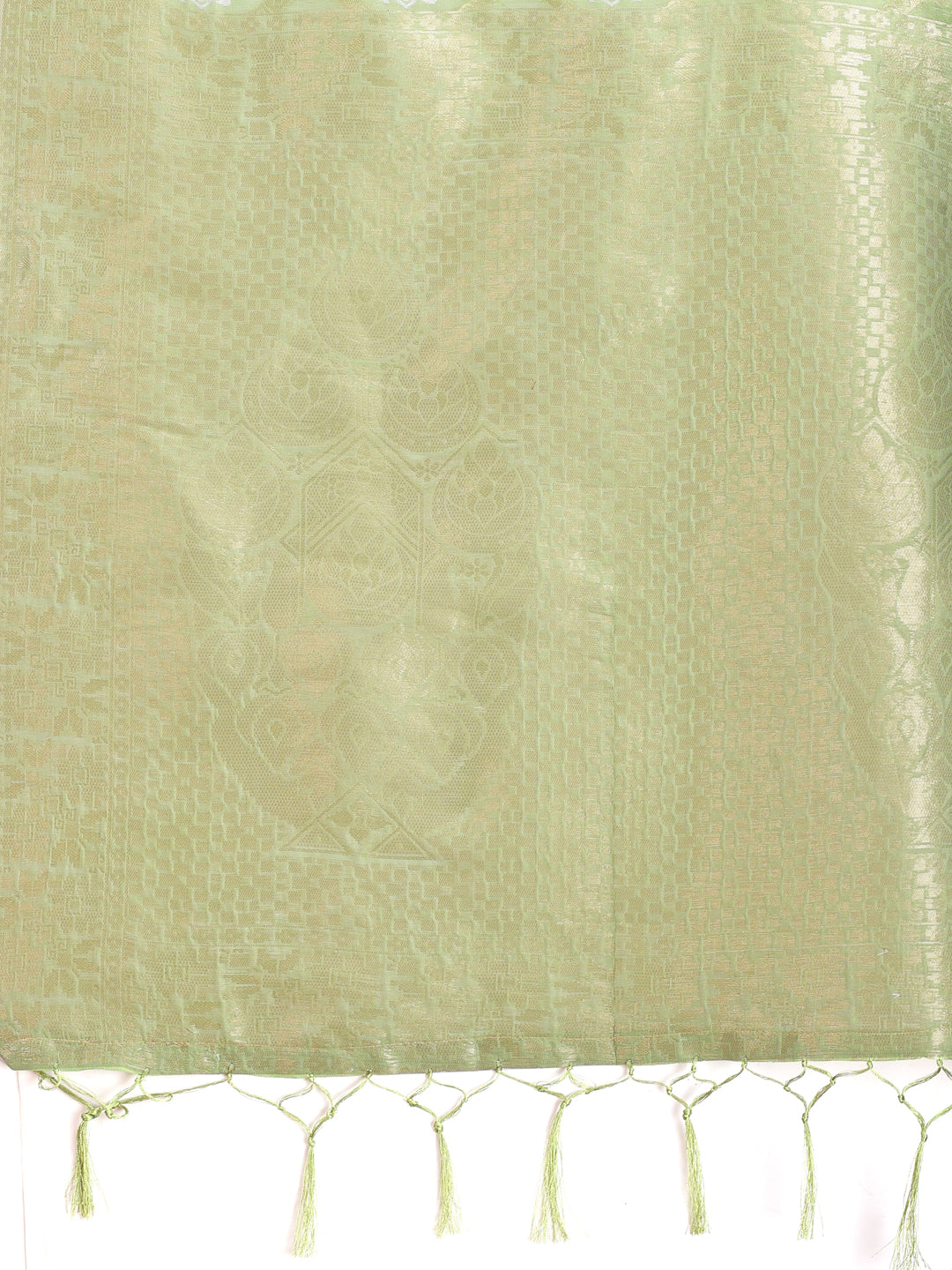 Shree Shyam Fashion Light Green Cotton Woven Zari Work Traditional Tassel Saree