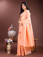 Shree Shyam Fashion Orange Cotton Woven Zari Work Traditional Tassel Saree