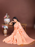 Shree Shyam Fashion Orange Cotton Woven Zari Work Traditional Tassel Saree