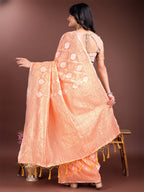 Shree Shyam Fashion Orange Cotton Woven Zari Work Traditional Tassel Saree