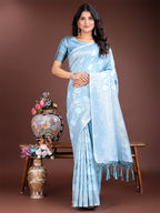 Shree Shyam Fashion Sky Blue Cotton Woven Zari Work Traditional Tassel Saree