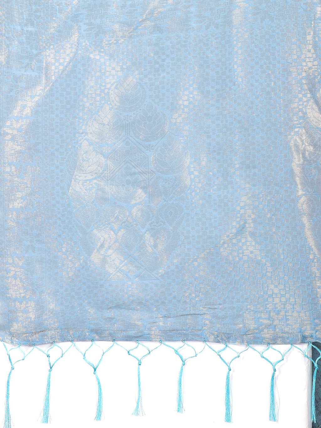 Shree Shyam Fashion Sky Blue Cotton Woven Zari Work Traditional Tassel Saree