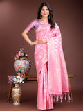 Shree Shyam Fashion Pink Cotton Woven Zari Work Traditional Tassel Saree