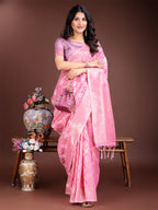 Shree Shyam Fashion Pink Cotton Woven Zari Work Traditional Tassel Saree