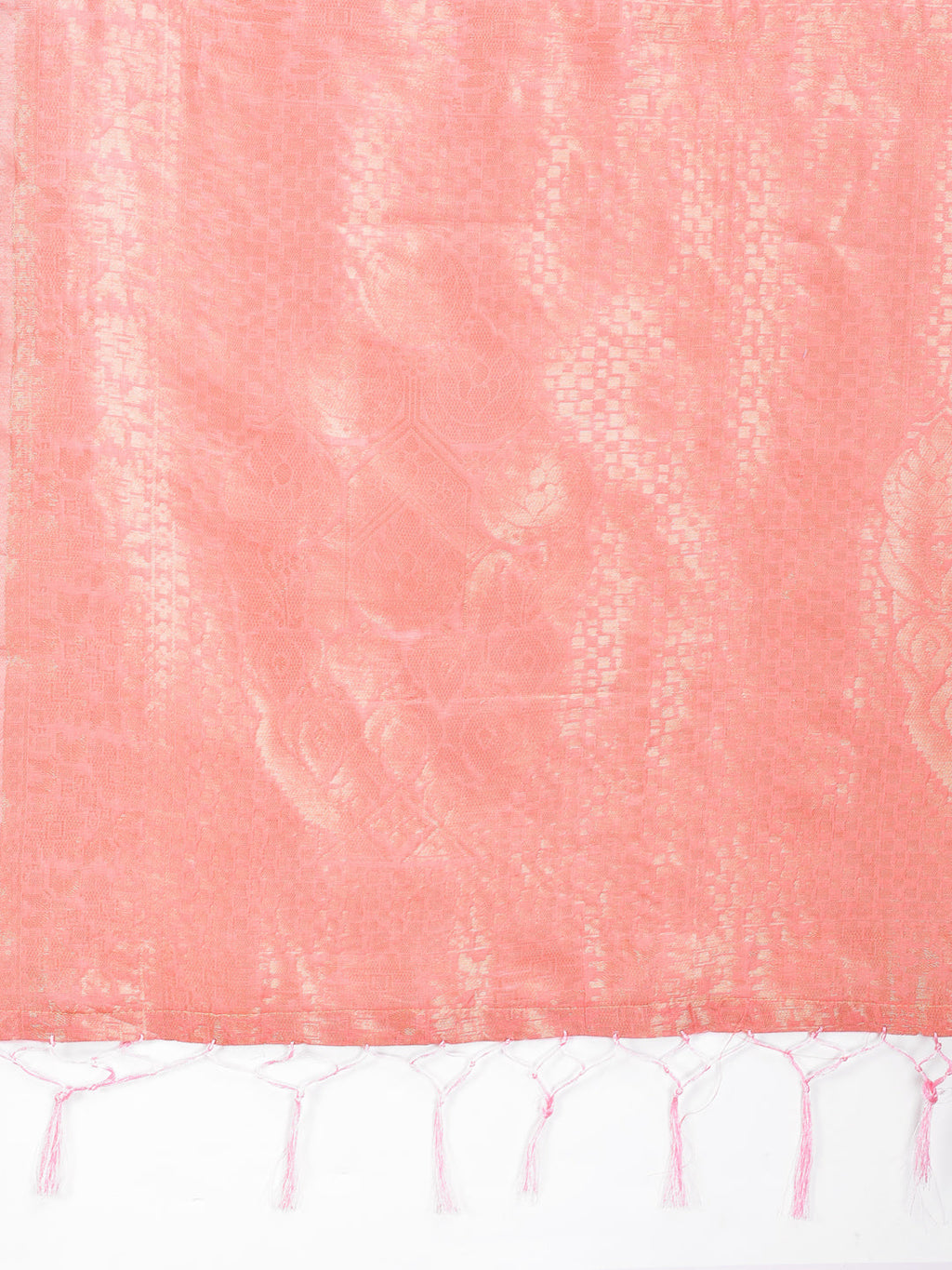 Shree Shyam Fashion Peach Cotton Woven Zari Work Traditional Tassel Saree