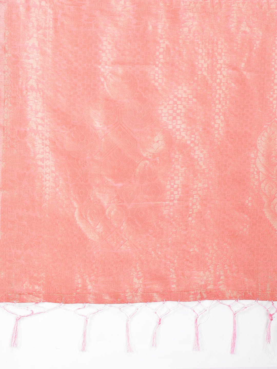 Shree Shyam Fashion Peach Cotton Woven Zari Work Traditional Tassel Saree