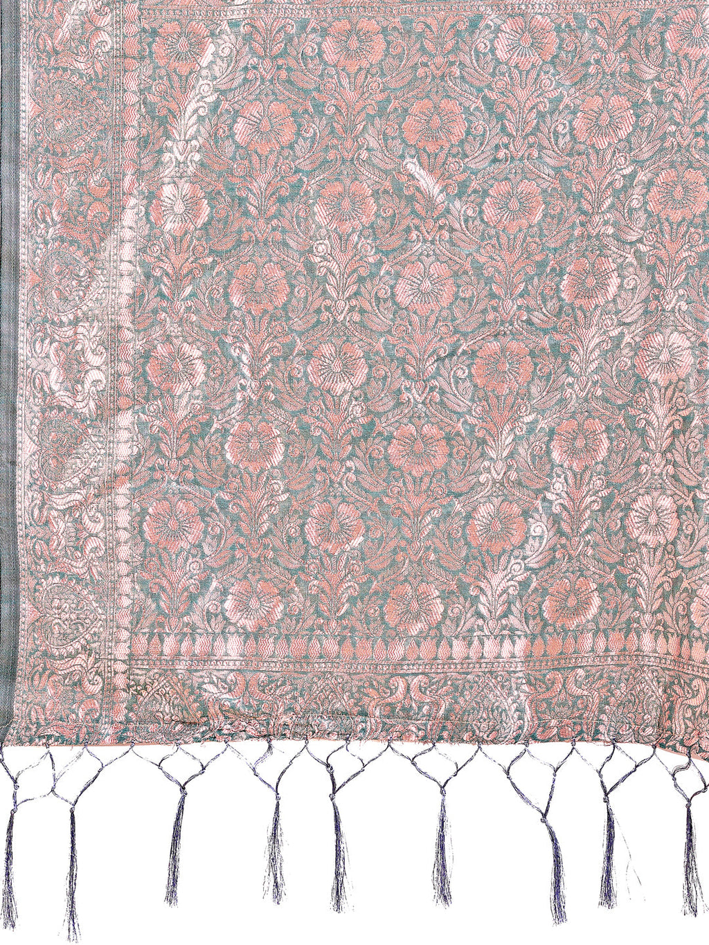 Shree Shyam Fashion Elegant Sea Green Linen Cotton Saree with Silver Zari Border & Geometric Weave - Daily,Office & Festive Wear