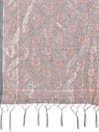 Shree Shyam Fashion Elegant Sea Green Linen Cotton Saree with Silver Zari Border & Geometric Weave - Daily,Office & Festive Wear