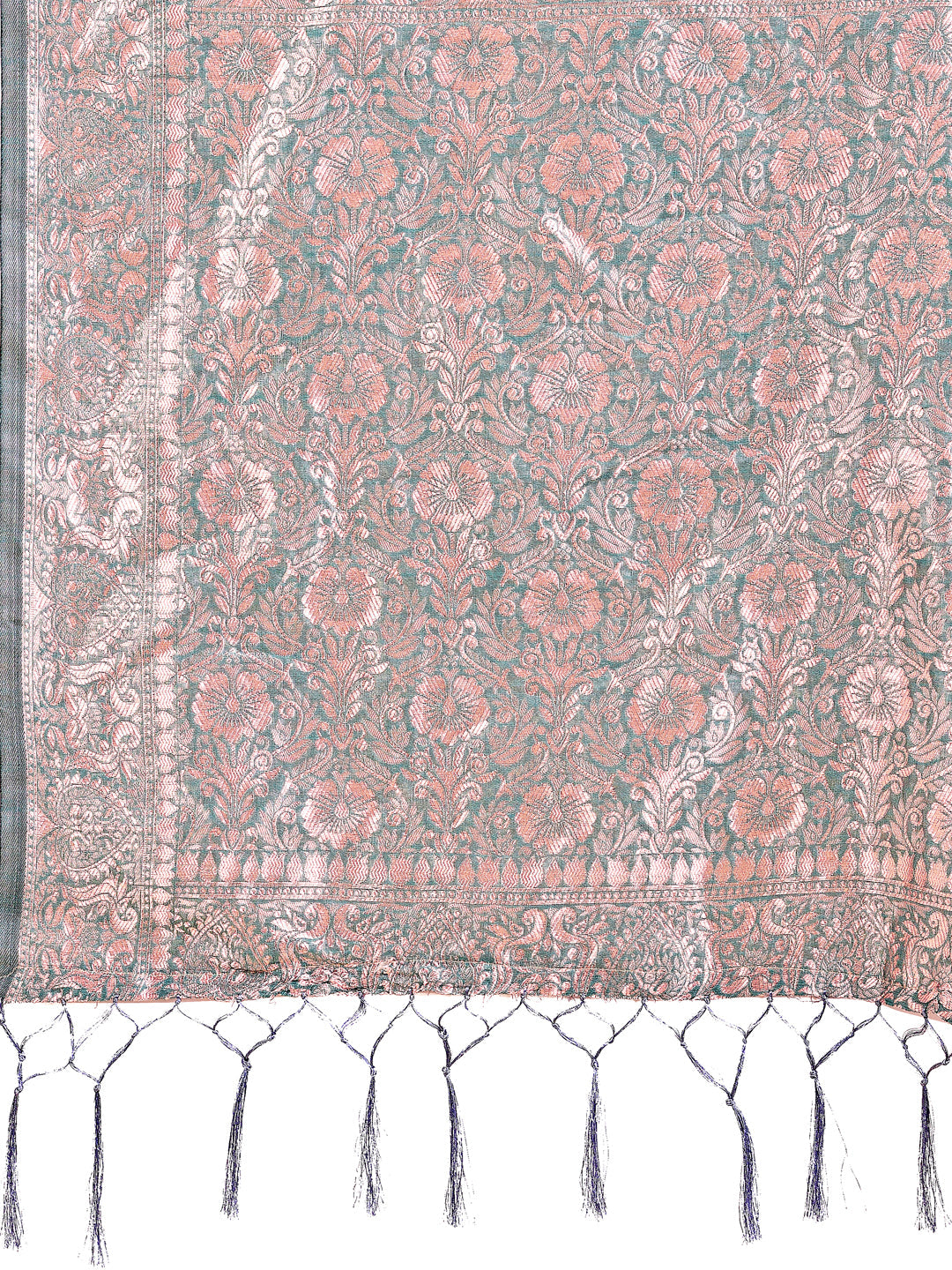 Shree Shyam Fashion Elegant Sea Green Linen Cotton Saree with Silver Zari Border & Geometric Weave - Daily,Office & Festive Wear