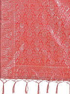 Shree Shyam Fashion Elegant Red Linen Cotton Saree with Silver Zari Border & Geometric Weave - Daily,Office & Festive Wear