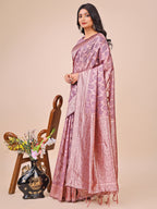 Shree Shyam Fashion Elegant Purple Linen Cotton Saree with Silver Zari Border & Geometric Weave - Daily,Office & Festive Wear
