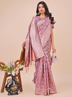 Shree Shyam Fashion Elegant Purple Linen Cotton Saree with Silver Zari Border & Geometric Weave - Daily,Office & Festive Wear