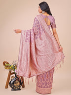 Shree Shyam Fashion Elegant Purple Linen Cotton Saree with Silver Zari Border & Geometric Weave - Daily,Office & Festive Wear