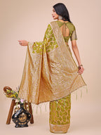 Shree Shyam Fashion Elegant Olive Green Linen Cotton Saree with Silver Zari Border & Geometric Weave - Daily,Office & Festive Wear