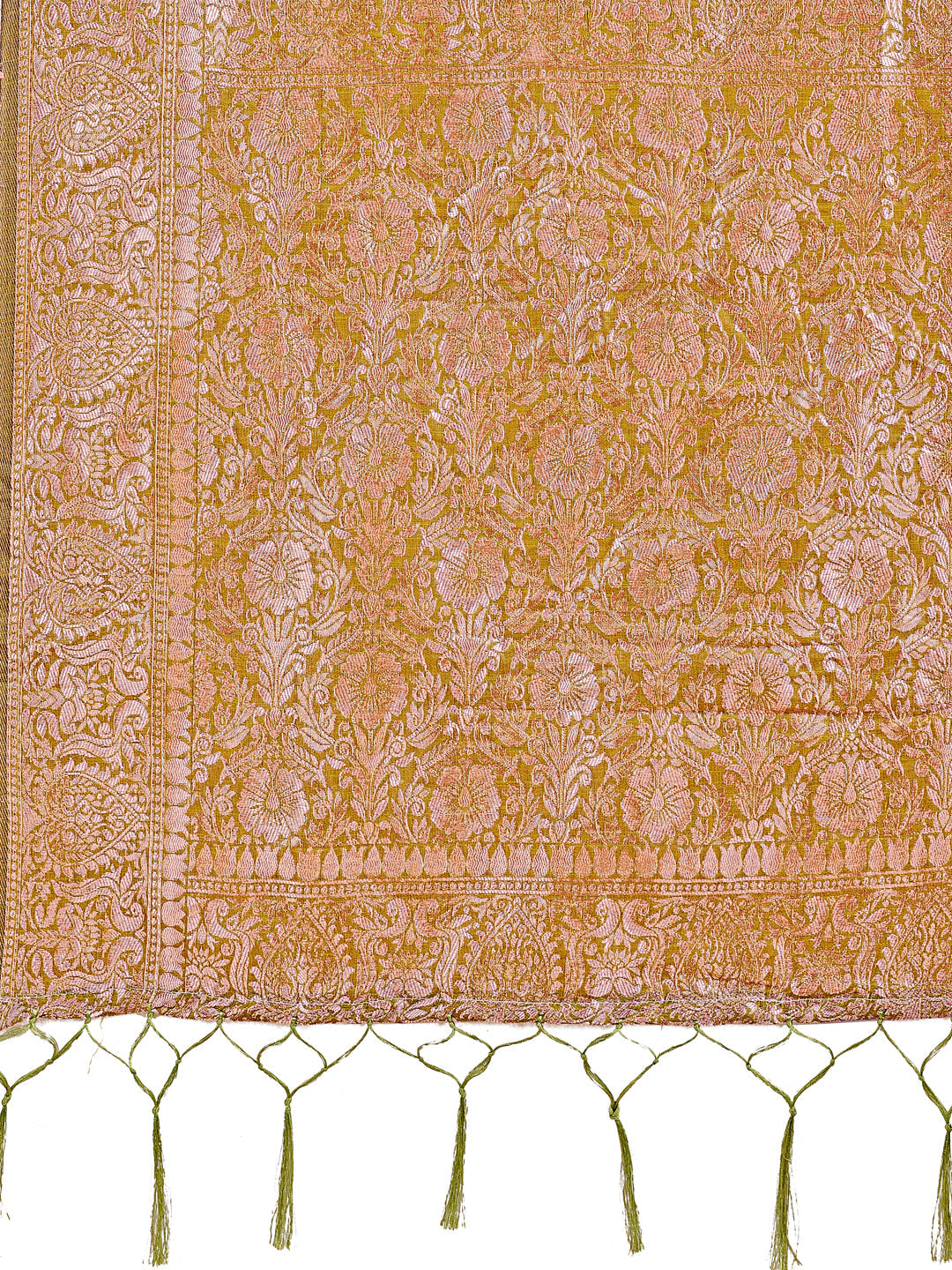 Shree Shyam Fashion Elegant Olive Green Linen Cotton Saree with Silver Zari Border & Geometric Weave - Daily,Office & Festive Wear