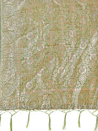 Shree Shyam Fashion Elegant Green Linen Cotton Saree with Silver Zari Border & Geometric Weave - Daily,Office & Festive Wear
