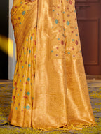 Shree Shyam Fashion Graceful Yellow Banarasi Silk Saree with Golden Zari Woven Border & Floral Jaal - Wedding & Festive Wear - Distacart