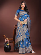 Shree Shyam Fashion Graceful Royal Blue Banarasi Silk Saree with Silver Zari - Perfect Ethnic Wear for Weddings & Festive Moments - Distacart