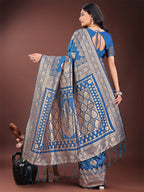 Shree Shyam Fashion Graceful Royal Blue Banarasi Silk Saree with Silver Zari - Perfect Ethnic Wear for Weddings & Festive Moments - Distacart