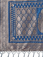 Shree Shyam Fashion Graceful Royal Blue Banarasi Silk Saree with Silver Zari - Perfect Ethnic Wear for Weddings & Festive Moments - Distacart