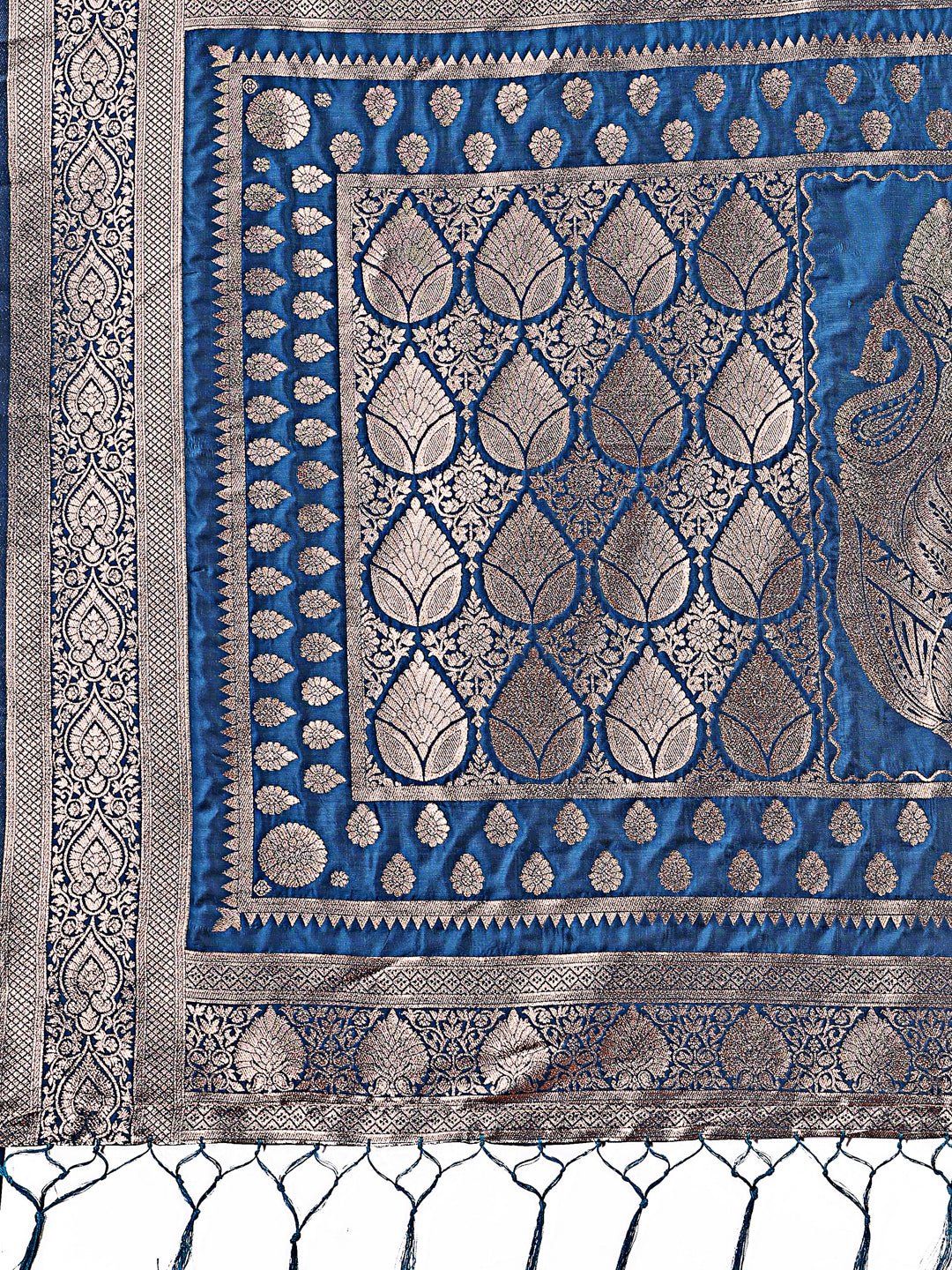 Shree Shyam Fashion Graceful Royal Blue Banarasi Silk Saree with Silver Zari - Perfect Ethnic Wear for Weddings & Festive Moments - Distacart
