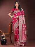 Shree Shyam Fashion Graceful Magenta Banarasi Silk Saree with Silver Zari - Perfect Ethnic Wear for Weddings & Festive Moments - Distacart
