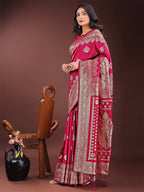 Shree Shyam Fashion Graceful Magenta Banarasi Silk Saree with Silver Zari - Perfect Ethnic Wear for Weddings & Festive Moments - Distacart