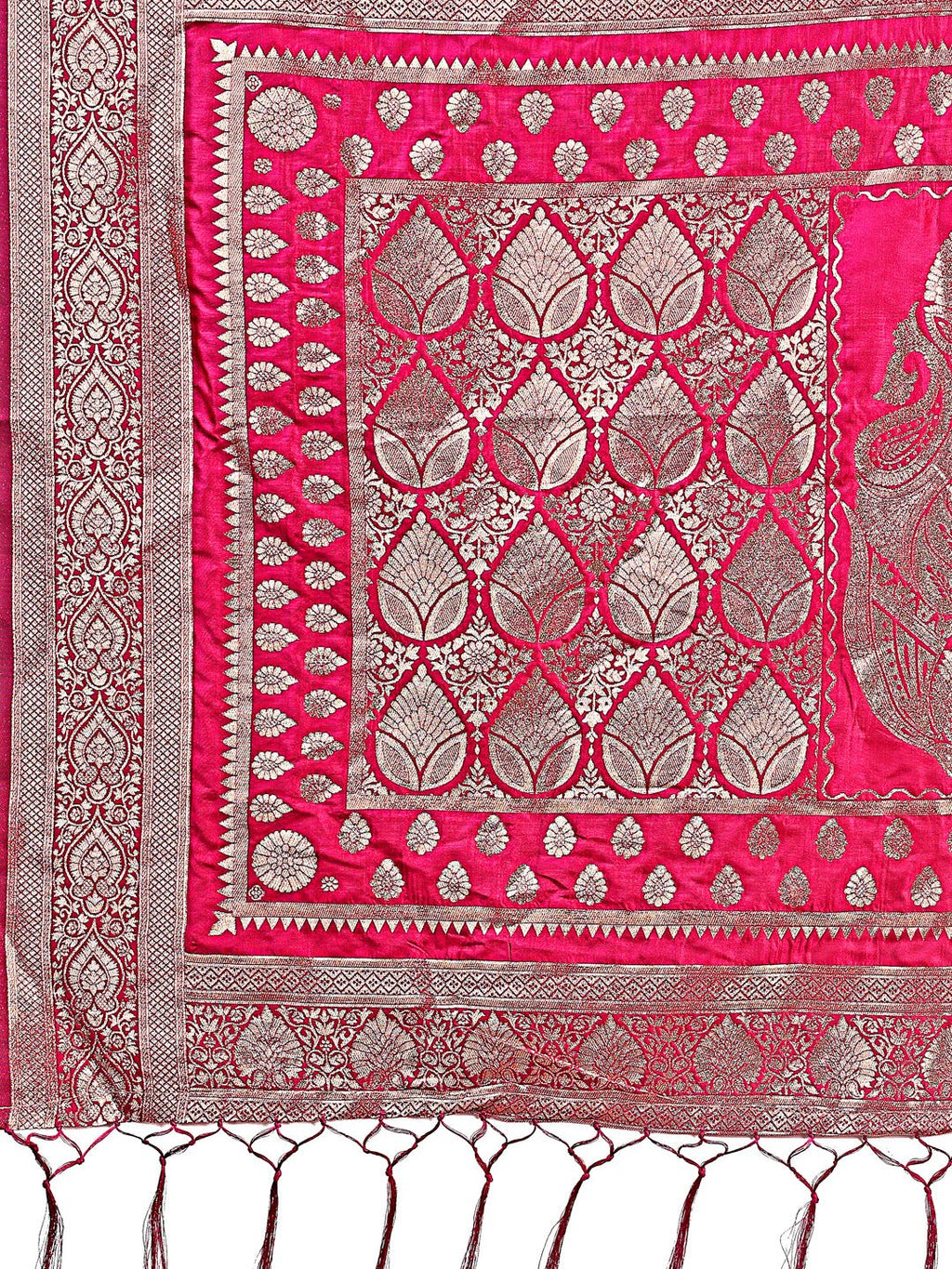 Shree Shyam Fashion Graceful Magenta Banarasi Silk Saree with Silver Zari - Perfect Ethnic Wear for Weddings & Festive Moments - Distacart