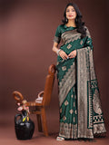 Shree Shyam Fashion Graceful Green Banarasi Silk Saree with Silver Zari - Perfect Ethnic Wear for Weddings & Festive Moments - Distacart