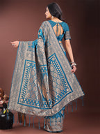 Shree Shyam Fashion Graceful Teal Banarasi Silk Saree with Silver Zari - Perfect Ethnic Wear for Weddings & Festive Moments - Distacart