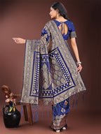 Shree Shyam Fashion Graceful Navy Blue Banarasi Silk Saree with Silver Zari - Perfect Ethnic Wear for Weddings & Festive Moments - Distacart