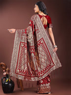 Shree Shyam Fashion Graceful Maroon Banarasi Silk Saree with Silver Zari - Perfect Ethnic Wear for Weddings & Festive Moments - Distacart