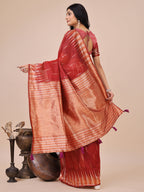 Shree Shyam Fashion Elegant Red Linen Cotton Saree with Copper Zari Pallu and Artistic Brush Pattern - Festive & Formal Wear - Distacart
