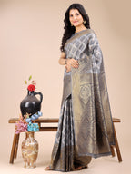 Shree Shyam Fashion Grey Banarasi silk Woven Zari Work Traditional Tassel Saree