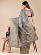 Shree Shyam Fashion Grey Banarasi silk Woven Zari Work Traditional Tassel Saree