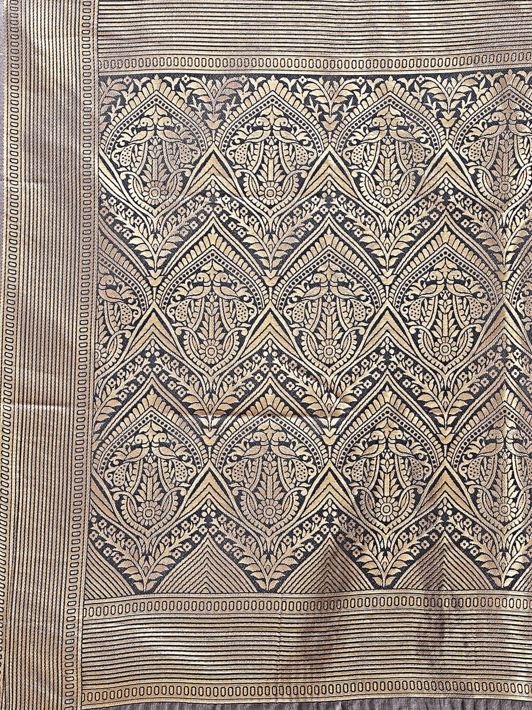 Shree Shyam Fashion Grey Banarasi silk Woven Zari Work Traditional Tassel Saree