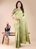 Shree Shyam Fashion Light Green Banarasi silk Woven Zari Work Traditional Tassel Saree