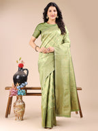 Shree Shyam Fashion Light Green Banarasi silk Woven Zari Work Traditional Tassel Saree